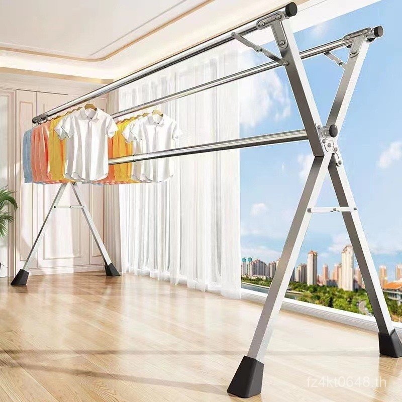 ไม้แขวนเสื้อ Double Rod Drying Rack Telescopic Drying Rack ระเบียงชั้น ...