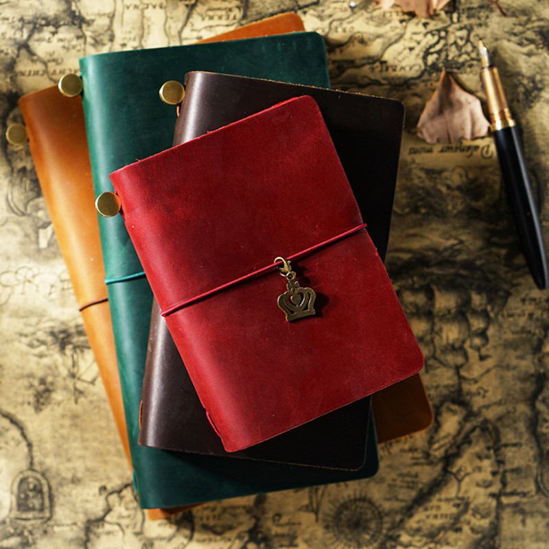 P Plain Color Handbook Leather Notebook Japanese Travel Handbook Loose ...