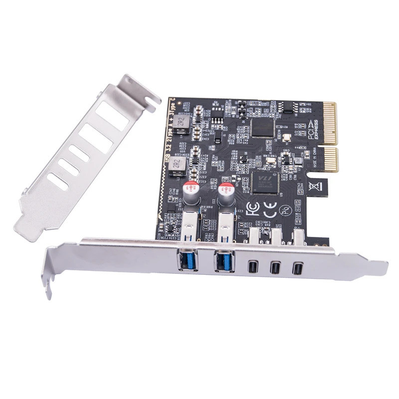 การ์ด USB PCIE 2 พอร์ต USB3.2 GEN2 USB-A + 3 พอร์ตประเภท C 10Gbps การ์ด ...