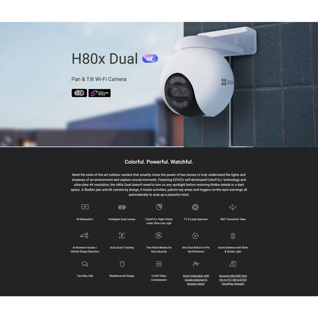 EZVIZ H80x 10MP DUAL กล้องวงจรปิดภายนอก เลนส์คู่อัจฉริยะ (EZV-H80X ...