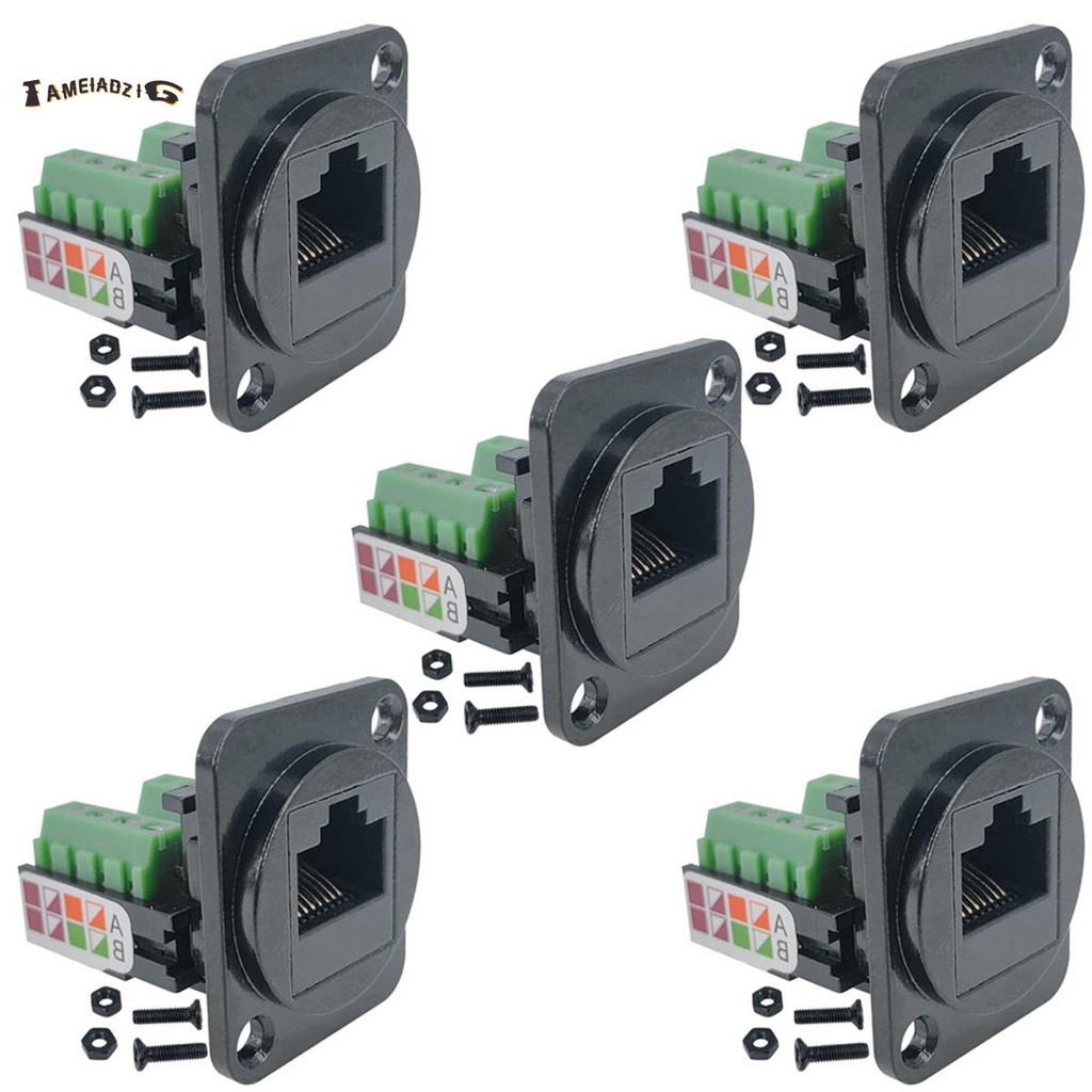 5PCS RJ45 หญิงแผง Mount สกรู Terminal Adapter, D-Type RJ45 8P8C หญิง ...