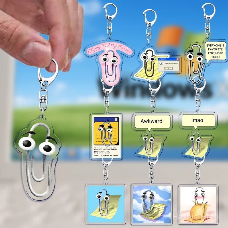 ตลก Clippy Retro Word พวงกุญแจสําหรับอุปกรณ์เสริมกระเป๋าน่ารักสํานักงาน ...