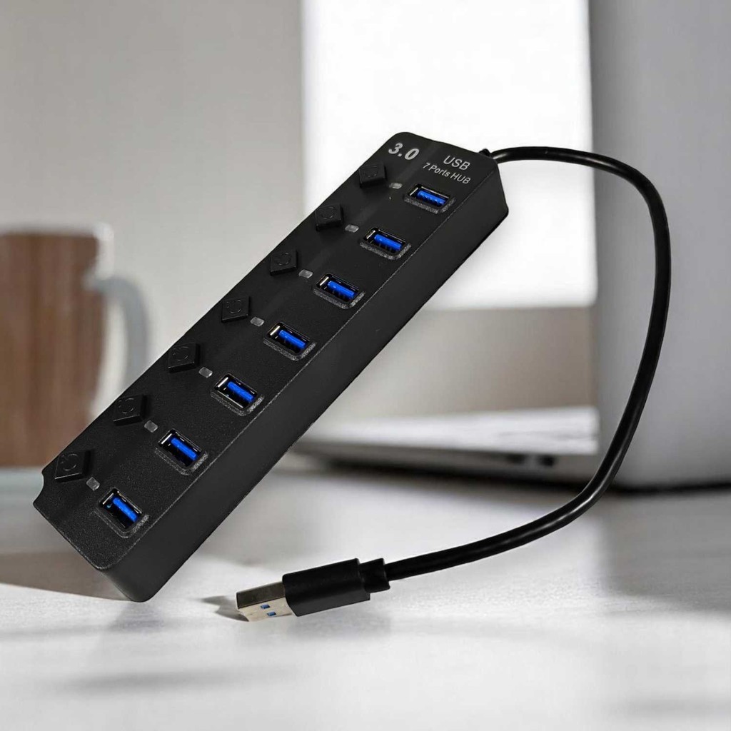 AH - Dims USB Hub 7 พอร์ต USB Type A 3.0 ความเร็วสูงพร้อมสวิตช์เปิด/ปิด ...