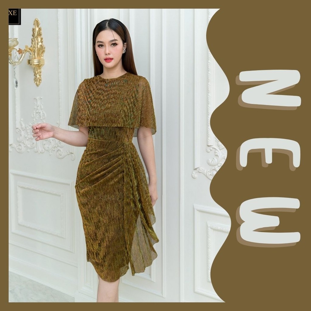 เดรสออกงาน LUXE Metallic Cape Dress กลิตเตอร์เงา สีน้ำเงิน ชมพู ทอง ฟ้า ใส่ไปงานแต่ง มุมมองที่ 6