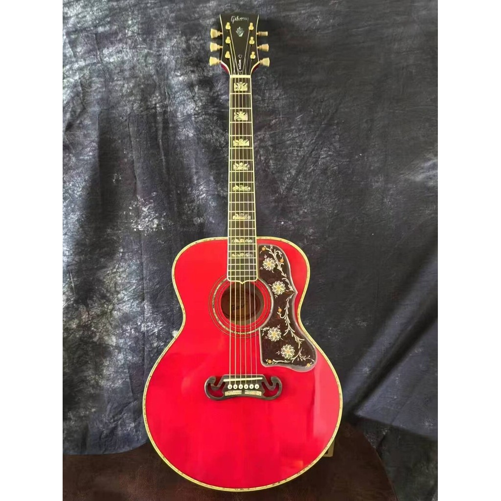 Gibson J-200 J200 กีตาร์โปร่งทั้งหมดไม้สีแดง 42 นิ้ว Abalone Shell ...