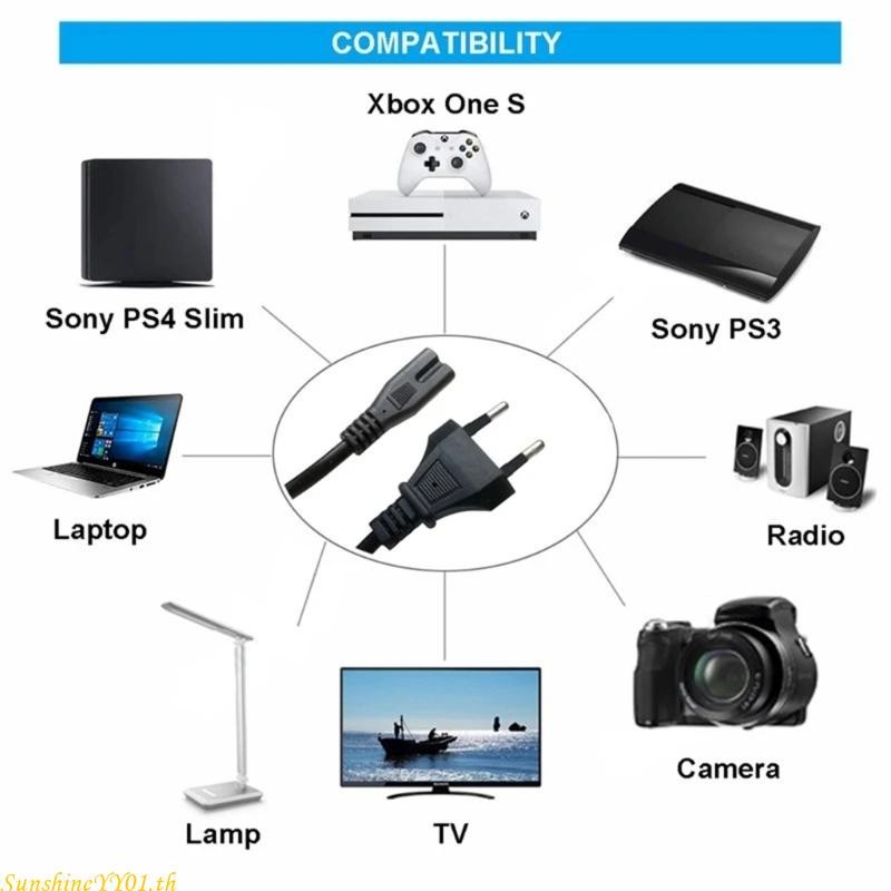 SUN European 2-Pin to C7 Power Supply Adapter Cable Cord Travel IEC C7 ...