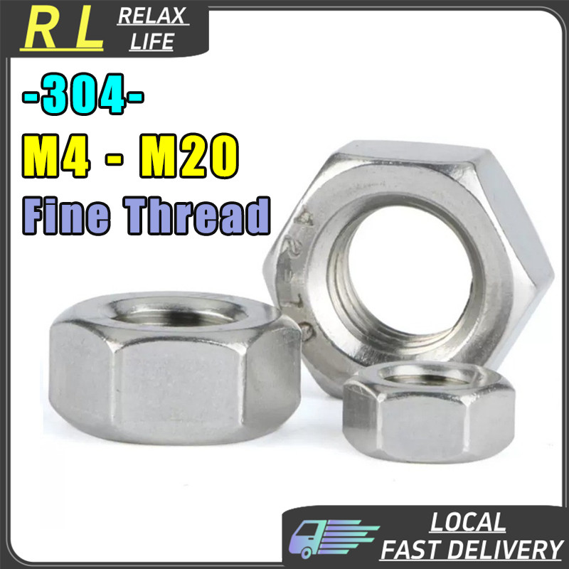 [RL] M4-M20 Fine Thread Nut Hex Lock Nuts 304 สกรูสแตนเลส Bolt M5 M6 M8 ...