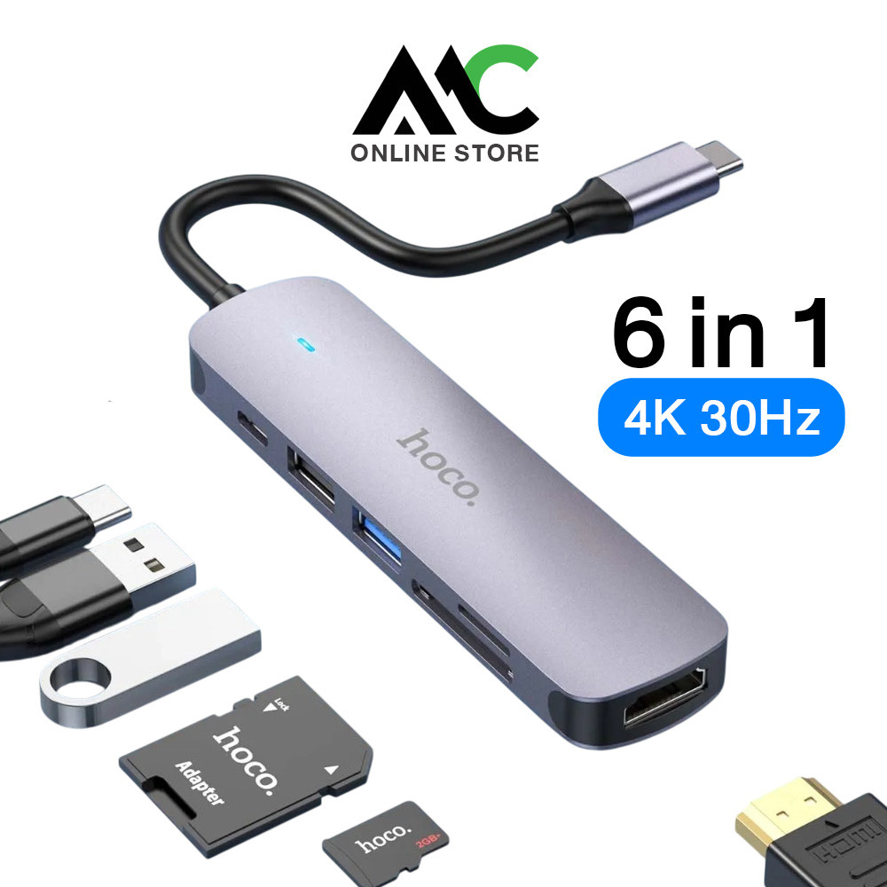 Hoco HB28 อแดปเตอร์ 6in1 HUB Type-C เป็น HDTV+ USB3.0 + USB2.0 + SD ...