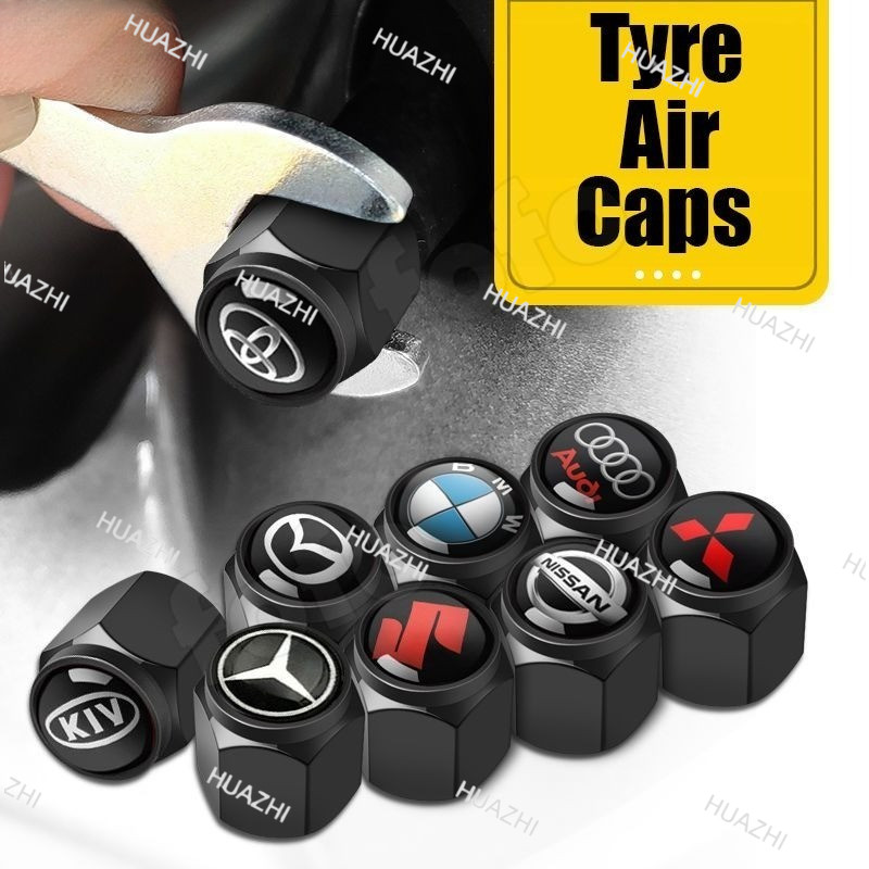 HZ 4 ชิ้น/เซ็ต Valve Caps รถสแตนเลสล้อ Stem Air Caps รถ Tyre Valve Caps ...