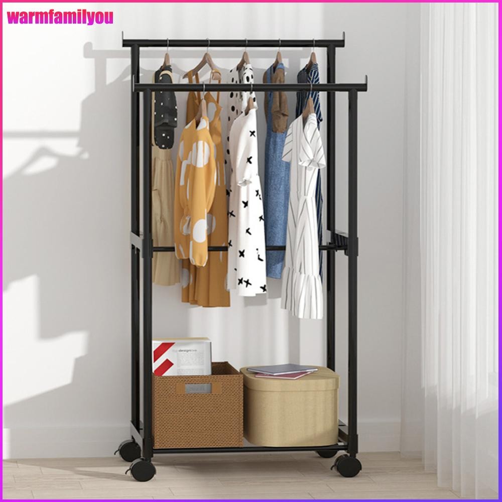 วอร์มแฟมิลี่ou Double Rods Garment Rack Rolling Clothes Rack ...