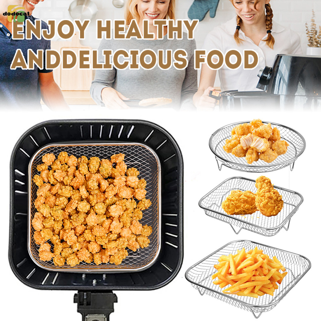Air Fryer Racks สแตนเลสสแควร์ Air Fryer ตะกร้าถาด Stackable Dehydrator ...