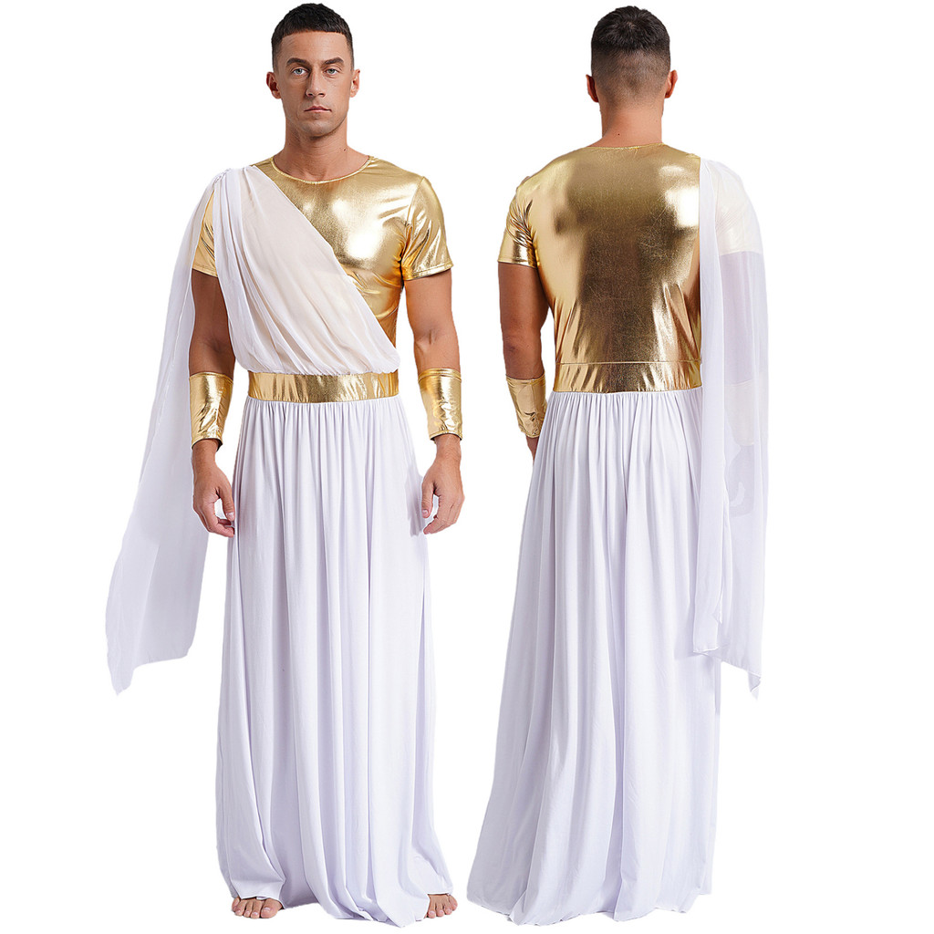 ผู้ชายโบราณกรีก Zeus God Priest คอสเพลย์เครื่องแต่งกายโรมัน Toga แขน ...