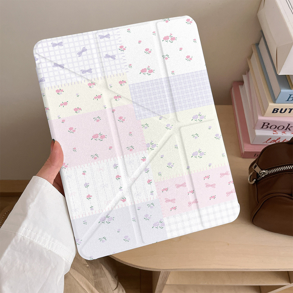 Patchwork Floral Apple ipad10 เคสแท็บเล็ต 3+y พับ air6 เคสป้องกัน ...