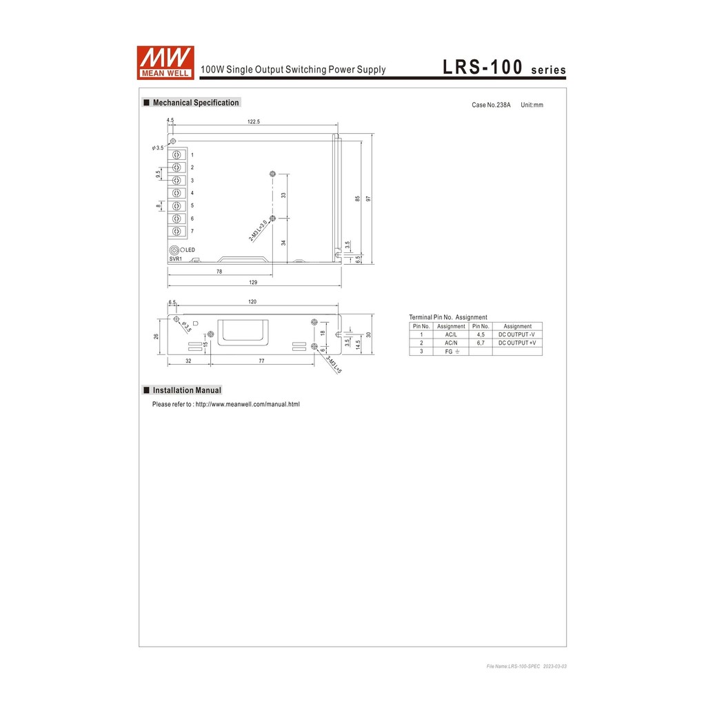 MEAN WELL LRS-100-5 LRS-100-12 LRS-100-15 LRS-100-24 LRS-100-36 LRS-100 ...