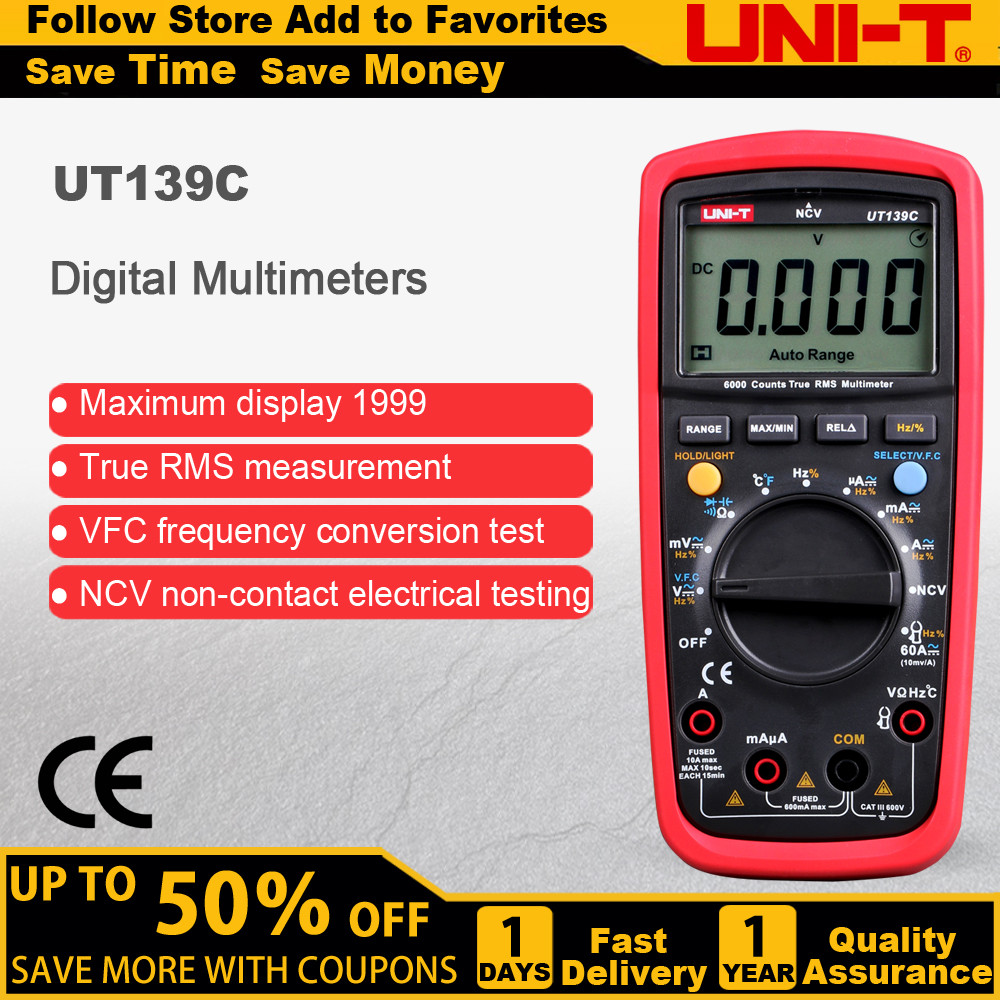 UNI-T UT139C หน่วยมัลติมิเตอร์แบบดิจิตอลช่วงอัตโนมัติ True RMS Meter ...