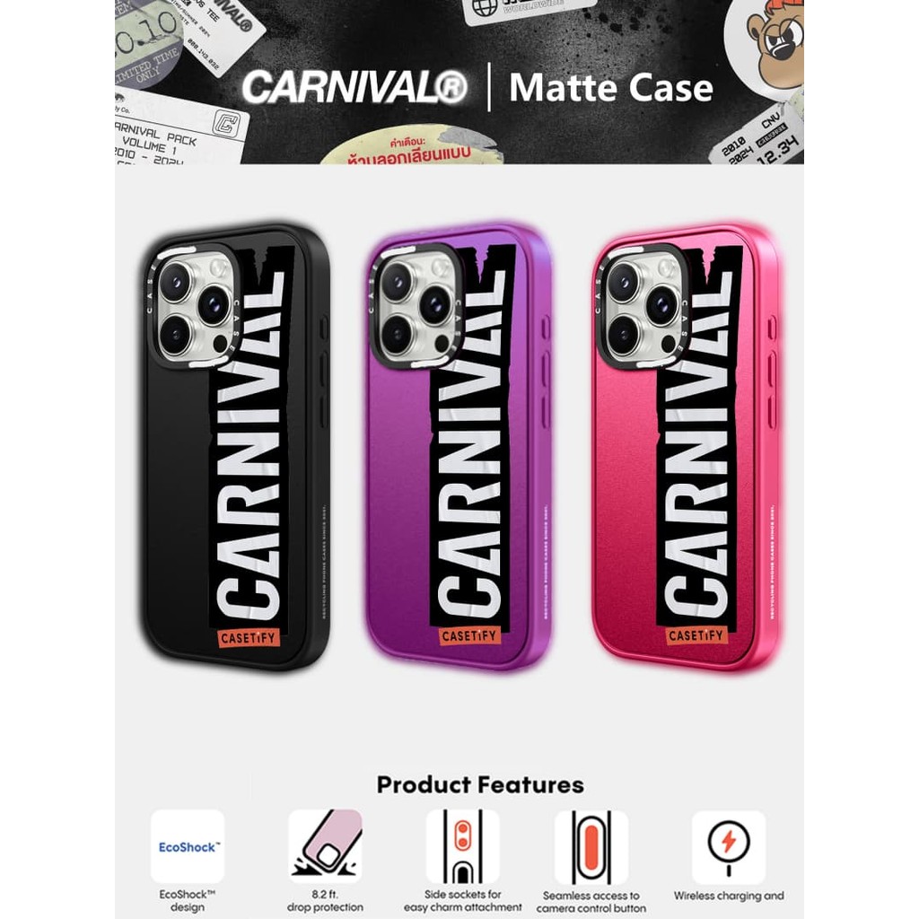 CASECASE X CARN Label Matte Black Matte สีม่วง RosePink Impact แม่เหล็ก ...
