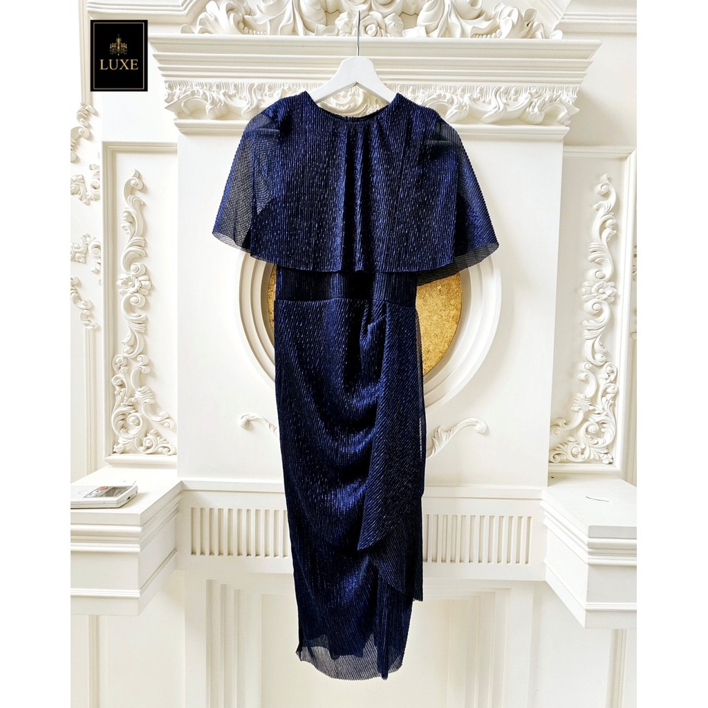เดรสออกงาน LUXE Metallic Cape Dress กลิตเตอร์เงา สีน้ำเงิน ชมพู ทอง ฟ้า ใส่ไปงานแต่ง มุมมองที่ 4
