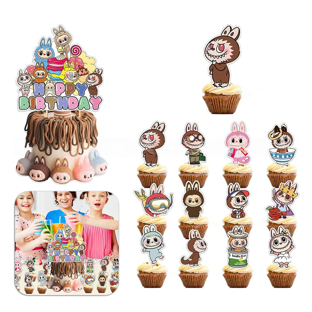 สําหรับ Labubu Theme Birthday Party Props ส่วนบุคคลวันเกิด Props ชุด ...
