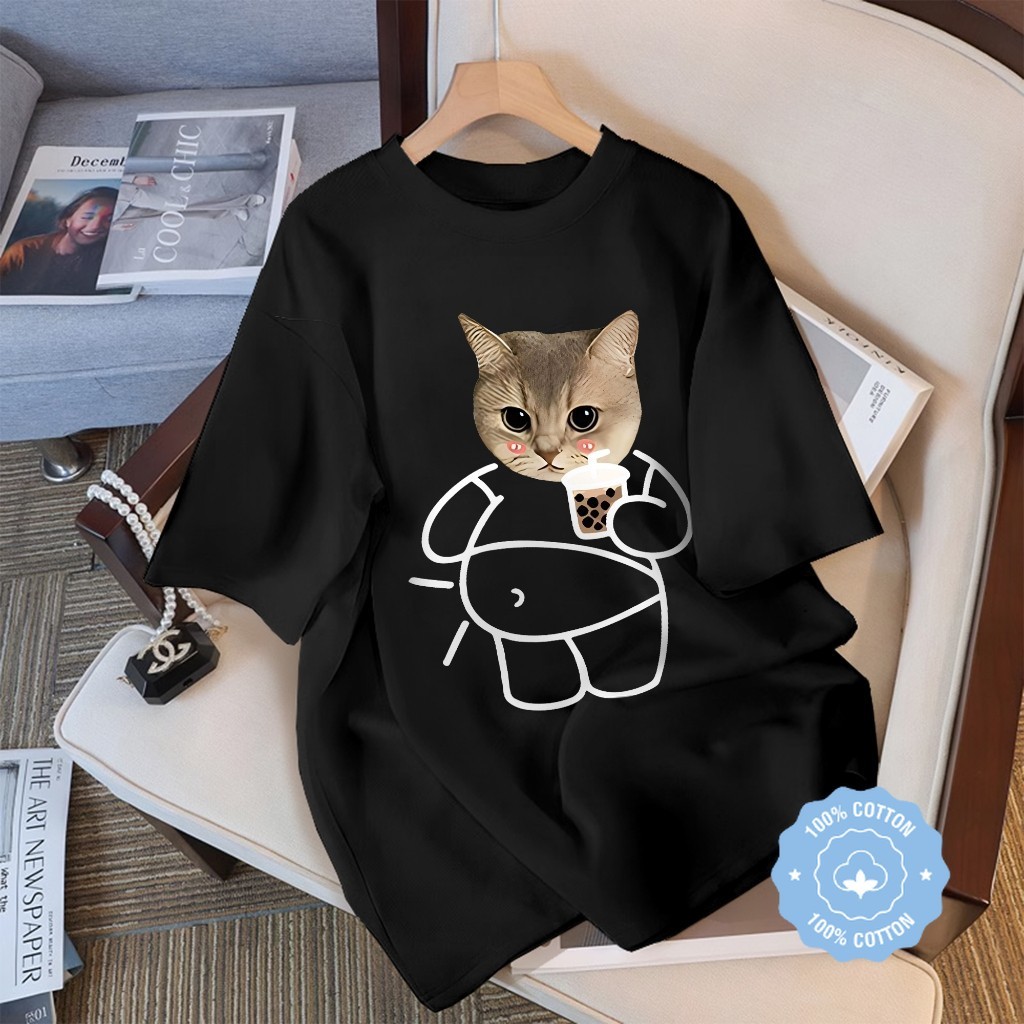 【My-T】🚀สไตล์เกาหลี พิมพ์ลายสุนัขและแมว เสื้อคู่วินเทจ COTTON 100% ผ้า ...