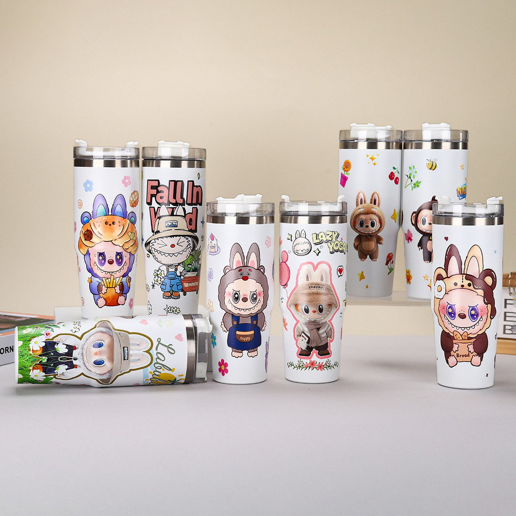 แก้วเก็บความเย็นสแตนเลสลายการ์ตูน Labubu ขนาด 30 ออนซ์ พร้อมหลอด แก้ว ...