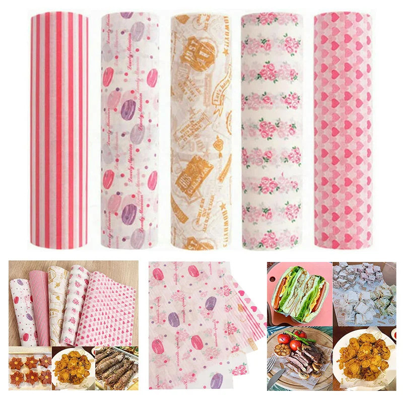 100Pcs Colorful Patterned Greaseproof Paper Food Wrapping Paper Wax ...
