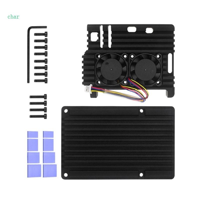 Char เคสอลูมิเนียมพร้อมกล่องใส่พัดลมระบายความร้อนสองตัวสําหรับบอร์ด Pi ...