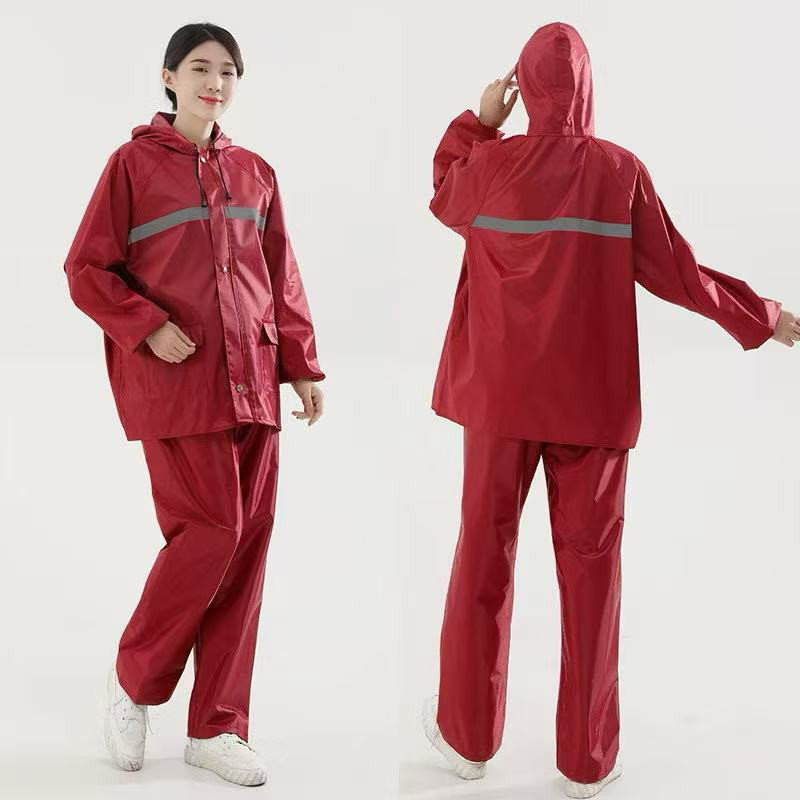 New Alitech ชุดกันฝน เสื้อกันฝน สีกรมท่า มีแถบสะท้อนแสง  Waterproof Rain Suit เสื้อกันฝนมอเตอร์ไซค์ แบบพกพาผู้ใหญ่