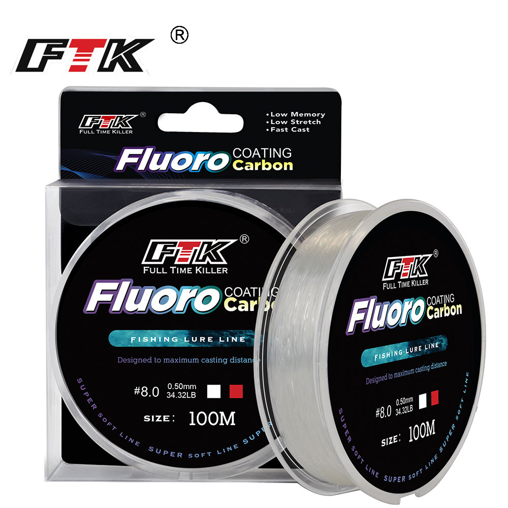 FTK 100M Fluorocarbon Coating 4.136LB-34.32LB Carbon Fiber Monofilament ...