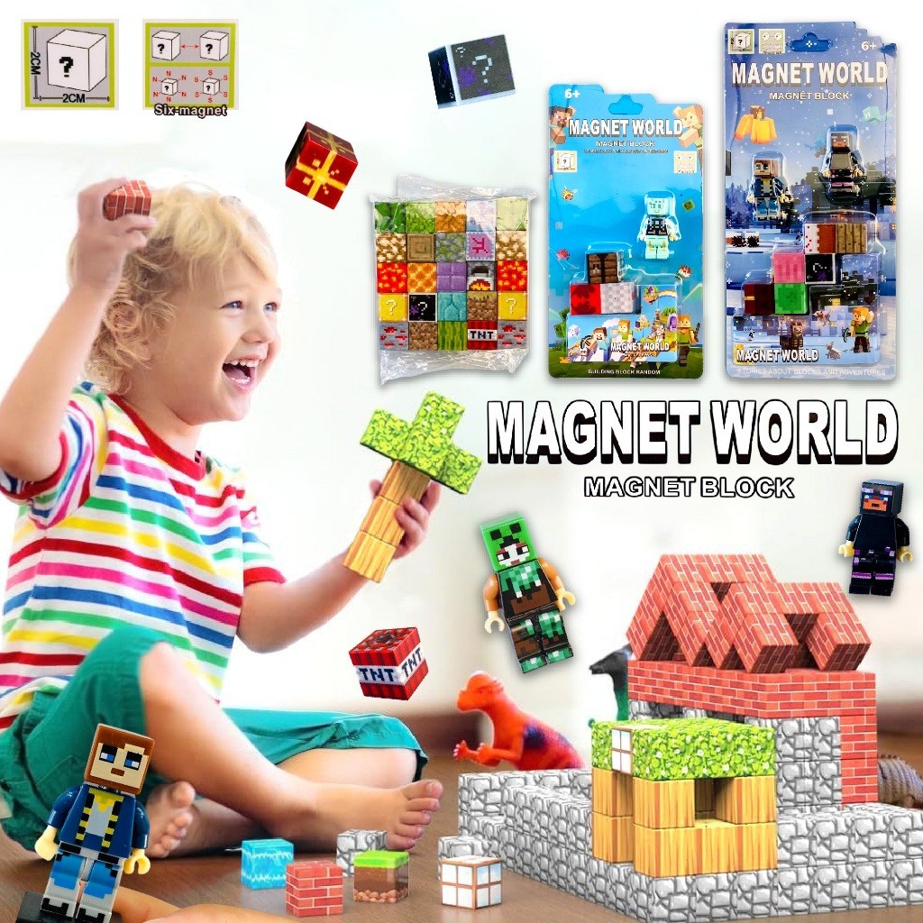 บล็อกตัวต่อแม่เหล็ก Minecraft MAGNET WORLD ของเล่นเด็ก เสริมสร้าง ...