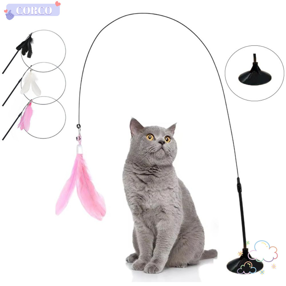 CORCO Cat Teasing Wand,ที่ถอดออกได้ 80 ซม.ของเล่นแมว,พร้อมถ้วยดูดเสายาว ...