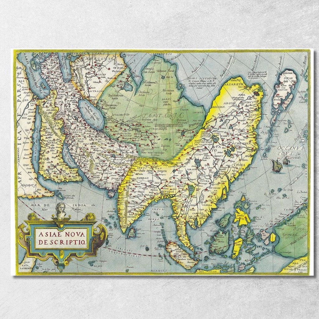 Painting Historical Asia Map With Geographical Details And Classical ...