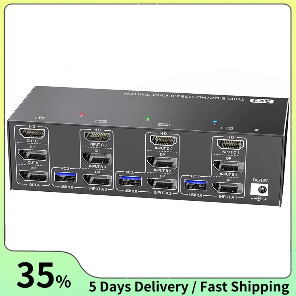3 in 3 OUT USB 3.0 KVM Switch 3 จอภาพ 3 คอมพิวเตอร์ 8K@60Hz 4K@144Hz ...