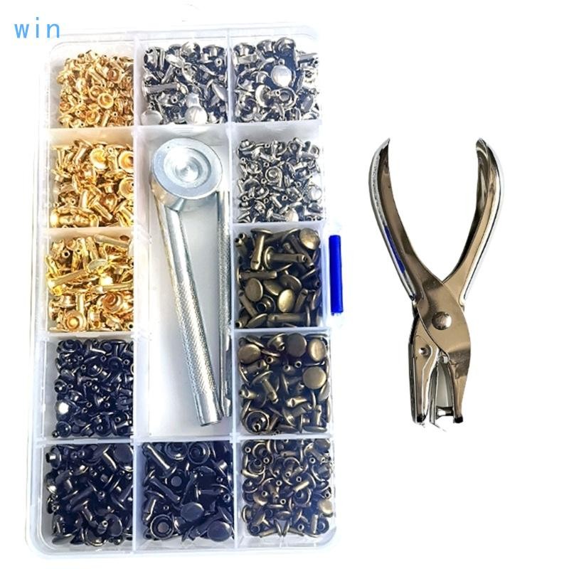 Win 180 ชุด 4 สีหนัง Rivets Double Caps Metal Rivets พร้อมคีมหมัด ...