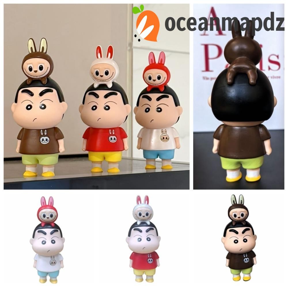 OCEANMAPDZ Crayon Shin-Chan Labubu รุ่น, อะนิเมะ PVC ตุ๊กตา Labubu ...