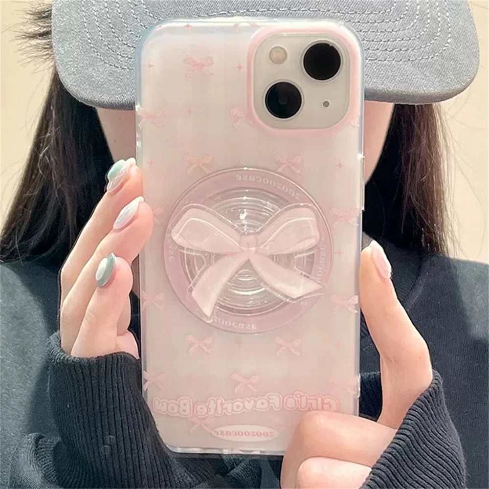 Ins Pink Bow Popsocket Magsafe ที่วางโทรศัพท์แม่เหล็กสําหรับ IPhone 16 ...