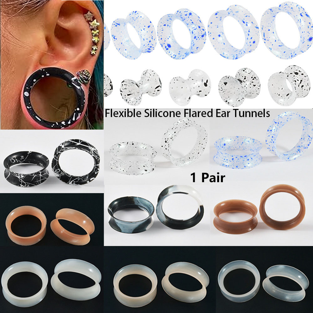 1 คู่ซิลิโคนหู Expander หลากสี Double Flared Ear Gauges Hollow Ear Plug ...