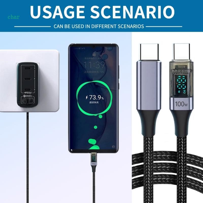 Char Nylon Type C Data Cable USB C PD100W สายชาร์จเร็วพร้อมจอแสดงผล LED ...