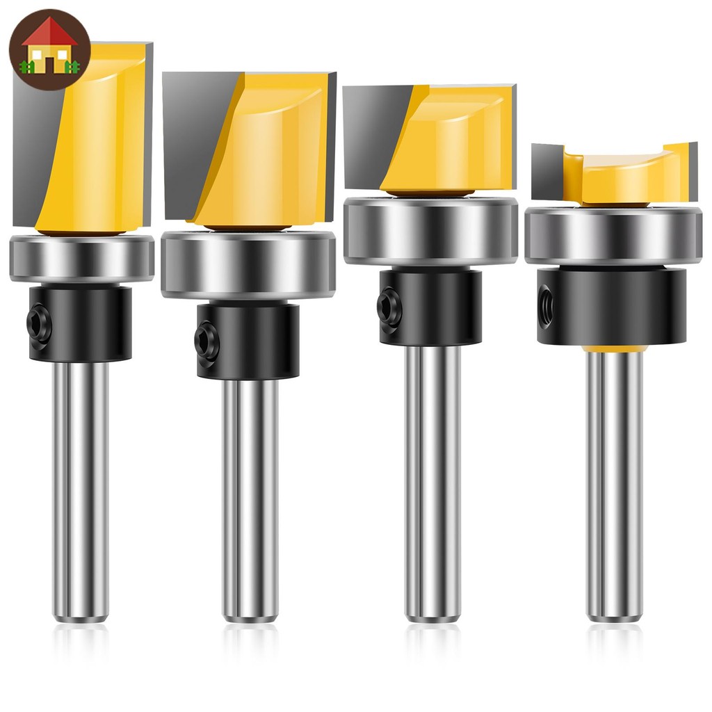 4 ชิ้นบานพับ Mortise Router Bit คาร์ไบด์ Flush Trim Router Bit ชุด ...