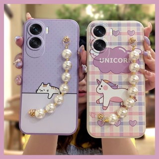 Anti-fall Lens package Phone Case For Honor X50i Back Cover cute Skin-friendly feel protective case Pearl bracelet Cartoon
