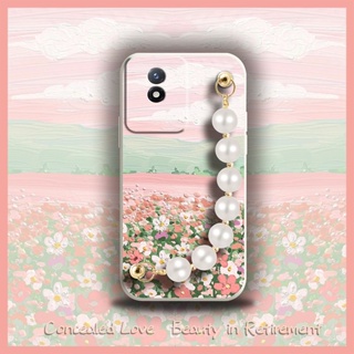 Liquid silicone shell Simplicity Phone Case For VIVO Y02 4G Skin-friendly feel soft shell Pearl bracelet phone case