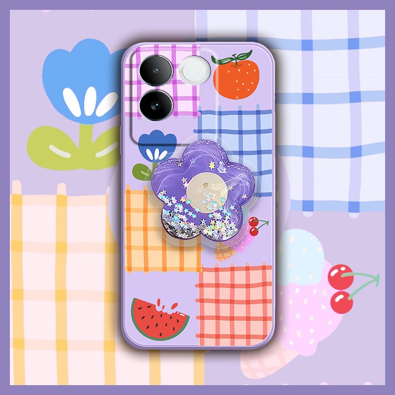 cartoon-skin-feel-silicone-phone-case-for-vivo-s17e-skin-friendly-feel-rotatable-stand-protective-case-glitter