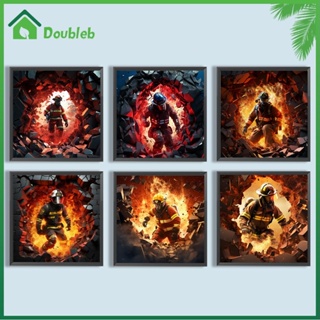 【Doub X ✮】ภาพวาดปักเพชร ทรงกลม ลายนักผจญเพลิงฮีโร่ 5D ขนาด 40*40 ซม. สําหรับตกแต่งบ้าน DIY ✮