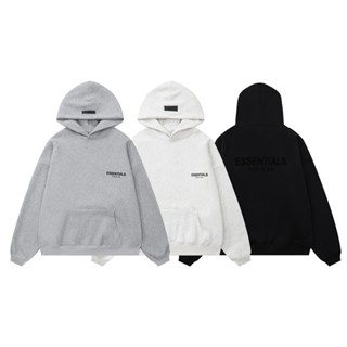 เสื้อกันหนาว มีฮู้ด ทรงหลวม ลายโลโก้ flocked FEAR OF GOD สองด้าน สําหรับผู้ชาย และผู้หญิง