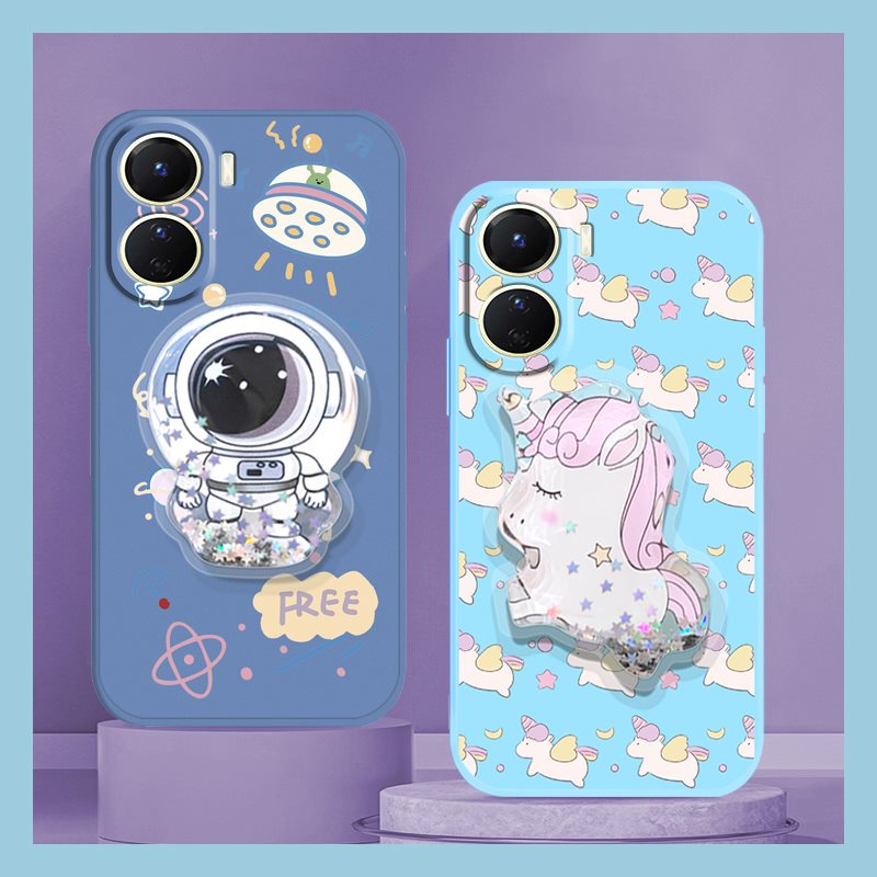 anti-fall-rotatable-stand-phone-case-for-vivo-y16-glitter-cartoon-skin-feel-silicone-ins-protective-case