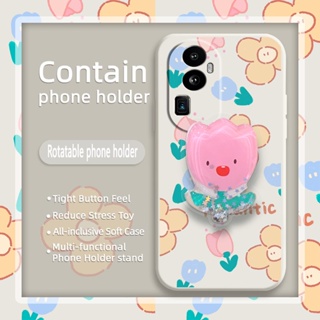 Skin feel silicone Liquid silicone shell Phone Case For OPPO Reno10 quicksand ins Cartoon Rotatable stand Skin-friendly feel