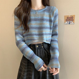 ขายดี เสื้อถักแขนยาว เอวสูง สไตล์เรโทร อเมริกัน แฟชั่นฤดูใบไม้ร่วง สําหรับผู้หญิง