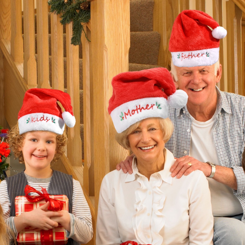 หมวกซานตาคลอส-ผ้ากํามะหยี่ขนนิ่ม-แบบหนา-ให้ความอบอุ่น-พร็อพปาร์ตี้คริสต์มาส-มีสีแดง-สีขาว