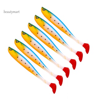Beautymartm1 เหยื่อตกปลาไบโอนิค แบบนิ่ม รูปตัว T เหมือนจริง สําหรับตกปลาน้ําจืด 6 ชิ้น