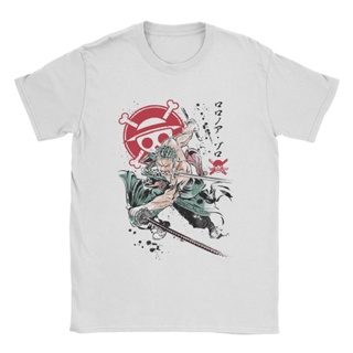 เสื้อยืดแขนสั้น คอกลม ผ้าฝ้าย พิมพ์ลาย One Piece Roronoa Zoro Managa สไตล์วินเทจ สําหรับผู้ชาย