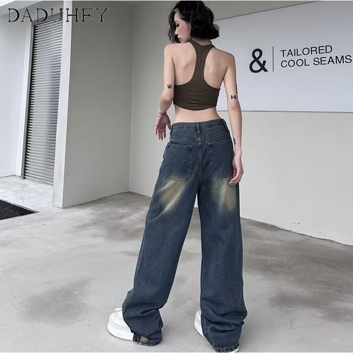 daduhey-womens-new-american-style-ins-retro-washed-jeans-high-waist-loose-hole-wide-leg-pants